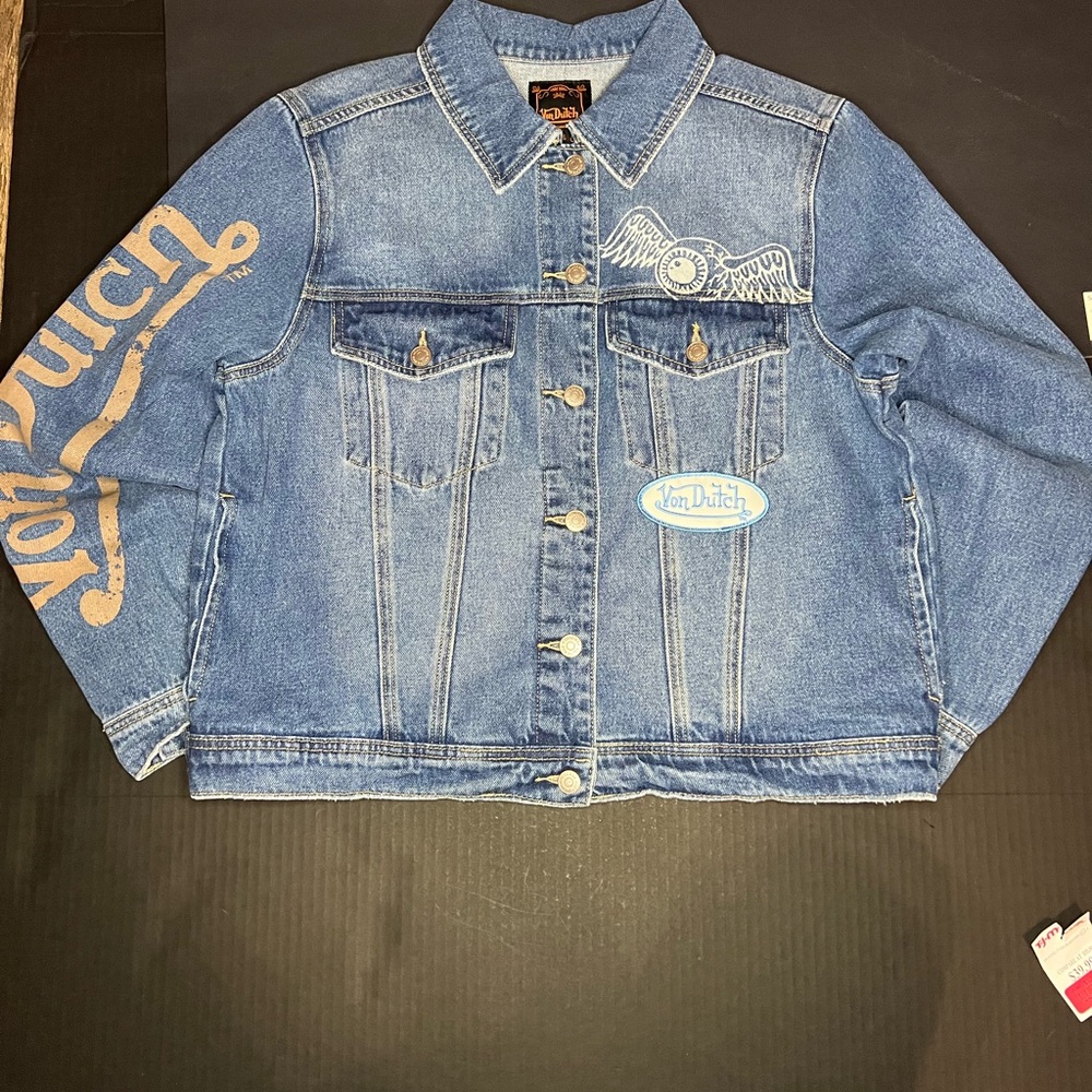 Von Dutch Blue Denim Jacket with Tan Logo